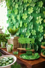 St. Patrick's Day Photo Booth with Shamrock Props and Green Backdrops for Festive Celebrations