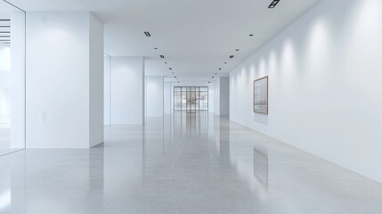 Canvas Print - Minimalist White Corridor with Artwork, Interior Design, Architecture , hallway