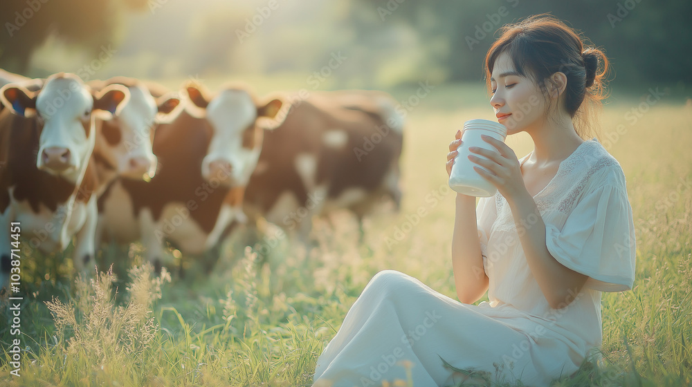 AI generator image of a dairy cow farm, a cow farm that produces fresh ...