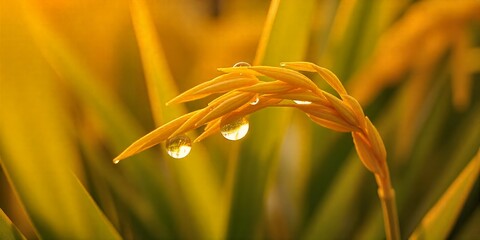 Sticker - Close-up of dew drops on a golden blade of grass