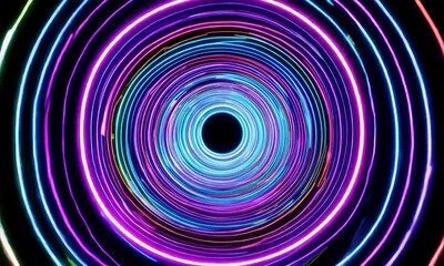 Poster - Hypnotic neon circles swirling around black void.