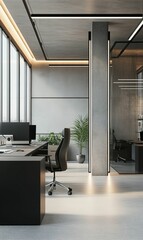 Wall Mural - Modern office with a sleek design and natural light.