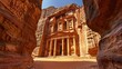 © xartproduction - Exploring the stunning architectural marvel of Petra carved from kov medina sandstone in Jordan during bright daylight