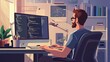 © Johannes - Flat Vector Illustration: Software Developer in Daily Routine - Software Development Lifecycle