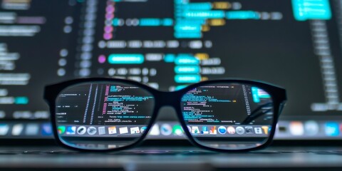 A computer screen shows a window where you can write computer programs. This is a picture of programming and coding, with code displayed on the screen.