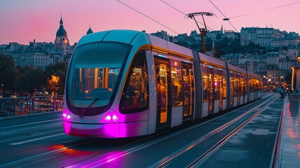 Futuristic Tram on Ile de la Cite Bridge