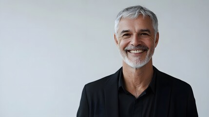 Wall Mural - Portrait of a Smiling Middle-Aged Man with Gray Hair and Beard