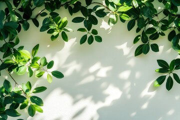 Green Leaves and Shadows on a White Wall