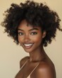 © klss777 - A radiant African American girl smiles against a beige backdrop, showcasing beauty and confidence.