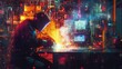 © Pannin - Welder working in a vibrant industrial setting, sparks lighting up the scene as they shape metal into an art piece