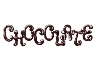 Wall Mural - The word Chocolate is made of hot melted chocolate isolated on a white background