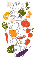 culinary vector element. restaurant and kitchen art. vertical pattern with delishious healthy food. 