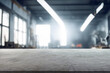 © Agil - blurred background of factory and empty steel tabletop in foreground. Business presentation