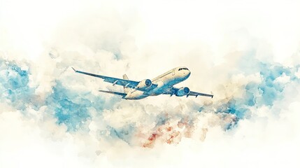 Wall Mural - An airplane soaring through a vibrant sky filled with clouds during a beautiful evening flight