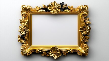 A photostock of a blank gold frame on a white background, perfect for art or photography mockups.