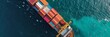 © Aleksandr - Aerial View, Container Ship Sailing on Blue Ocean, Global Trade, Logistics, Transportation Concept
