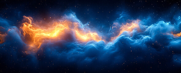 Wall Mural - a long blue and orange cloud in space. the blue and orange colors are vibrant and eye-catching