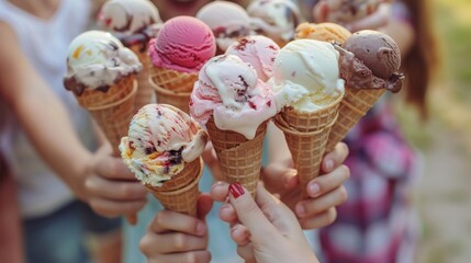 A family gathering with everyone holding different types of ice cream with