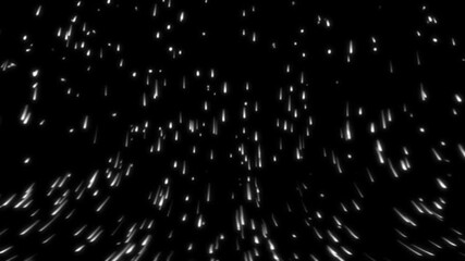 Wall Mural - cascading white particles over black background. seamless looping animation of falling white trails.