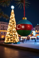 Christmas tree toy decorated with Azerbaijan flag