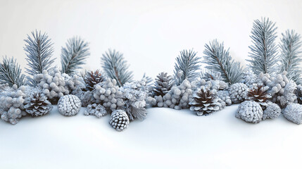 Wall Mural - A snowy landscape with pine trees and pine cones