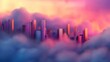 © Olga - A picture of a city in the clouds, surrounded by a pink and blue sky