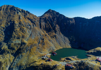 Wall Mural - Aerial view of Balea lake in Fagaras mountains - Romania