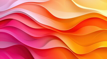 Wall Mural - A vibrant abstract design featuring flowing waves in shades of pink, orange, and yellow, creating a modern and colorful backdrop.