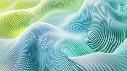 Canvas Print - This image showcases an abstract representation of flowing waves in soft, gradient colors of blue and green. The gentle curves create a soothing visual pattern.