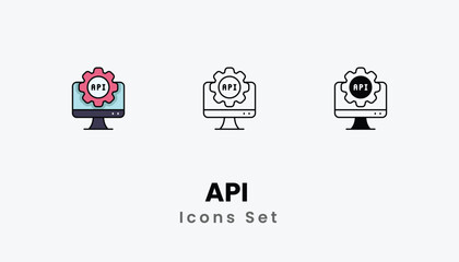 API  Icons thin line and glyph vector icon stock illustration