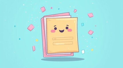 A cheerful notebook character amidst colorful confetti, radiating positive vibes and encouraging creativity and inspiration for all ages.