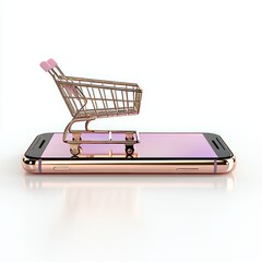 An e-commerce concept with a shopping cart on a smartphone.