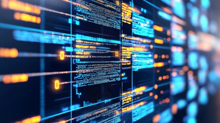 Displaying data using multiple screens, this digital wall represents technology and the age of information.