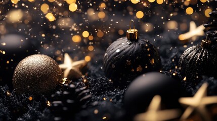 Wall Mural - premium christmas background with copy space. black and gold christmas banner