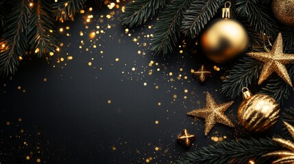 Wall Mural - premium christmas background with copy space. black and gold christmas banner