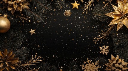 Wall Mural - premium christmas background with copy space. black and gold christmas banner