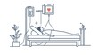 © Youttakone - A patient is shown in a hospital bed, monitored by medical equipment, with a heart rate display and surrounded by a plant and bedside table.