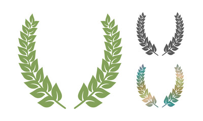 Vector set icons of laurel wreath. Retro emblem of green laurel wreath.