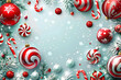© lena - A beautiful and festive background featuring Christmas ornaments and colorful candy canes