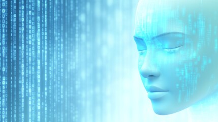 A futuristic robotic face merges with digital data streams, embodying the intersection of technology and artificial intelligence.