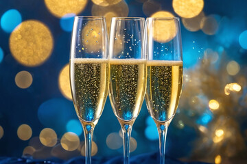 Two glasses with champagne with fancy background