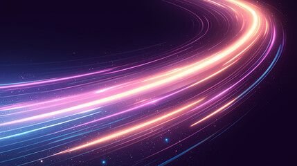 Wall Mural - glowing neon orbit with pink and blue streaks, abstract art against a dark cosmic background