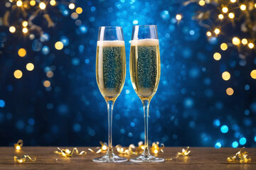 Two glasses with champagne with fancy background