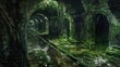 © decorator - Ominous medieval sewer  dark stone walls, moss, and glowing green liquid in ancient city depths