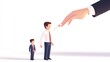© Aris Suwanmalee - Illustration of a giant hand guiding a smaller figure, symbolizing mentorship and growth in a professional environment.