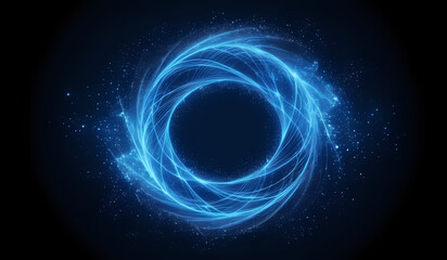 Wall Mural - A ring of blue neon energy waves on a dark background with magical sparks