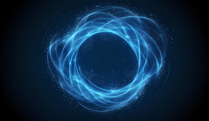 Wall Mural - A ring of blue neon energy waves on a dark background with magical sparks