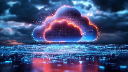 Technology networking and digital communication in business with cloud computing concept web storage for data global social media AI server online binary illustration background modern futuristic