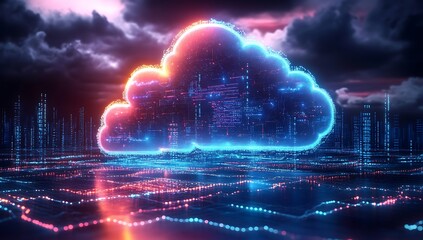 Technology networking and digital communication in business with cloud computing concept web storage for data global social media AI server online binary illustration background modern futuristic