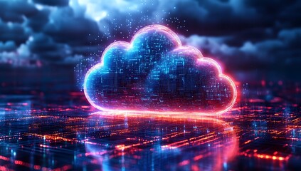 Technology networking and digital communication in business with cloud computing concept web storage for data global social media AI server online binary illustration background modern futuristic